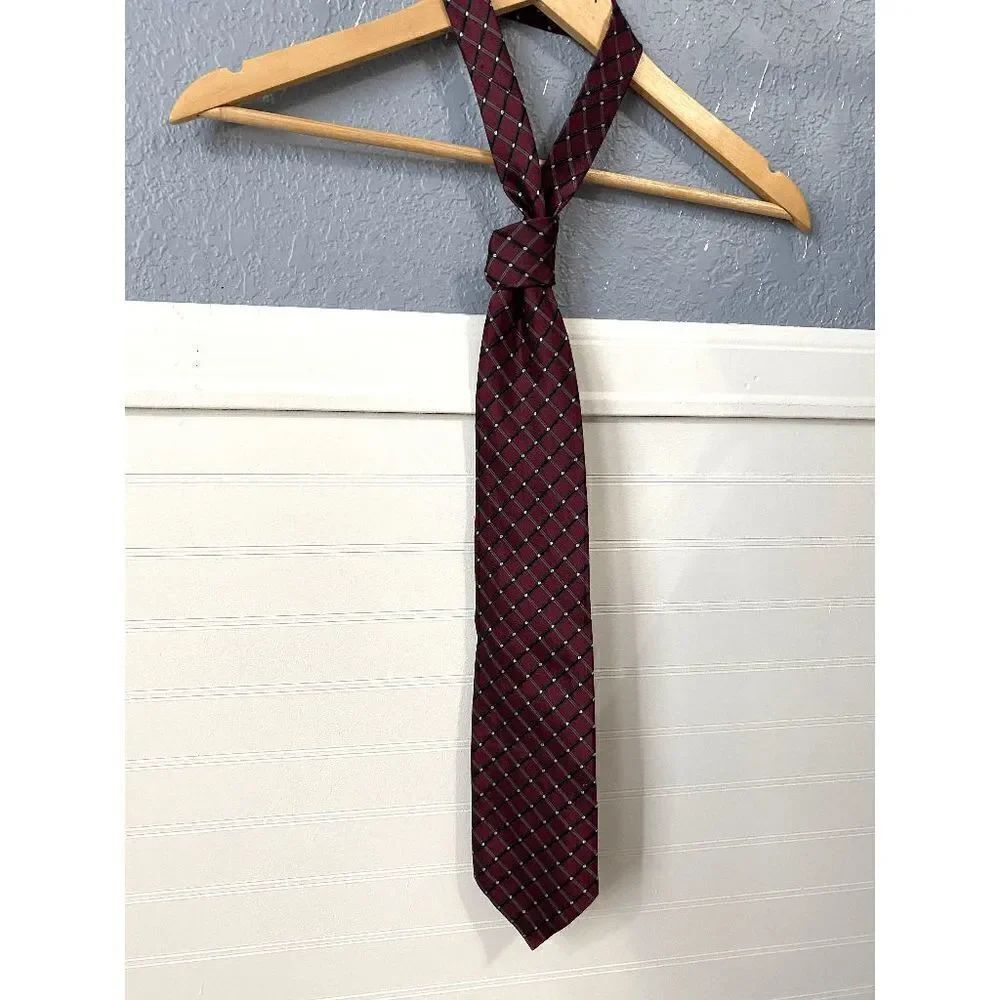 Bergamo Men’s Handmade Geometric Pure Silk Neck Tie Burgundy
